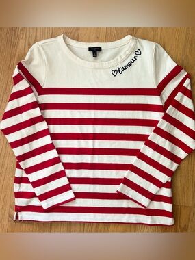 Talbots Petite “L’Amour” Red White Striped Top SP